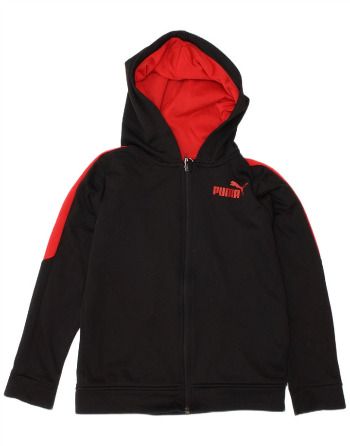 Chłopięcy sweter Puma z kapturem i zamkiem, 7-8 lat, czarny poliester z blokami kolorów