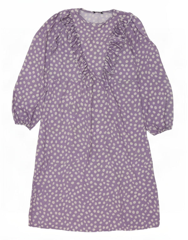 Damska sukienka maxi z falbaną z przodu, oversize, Zara UK 10, małe fioletowe kropki