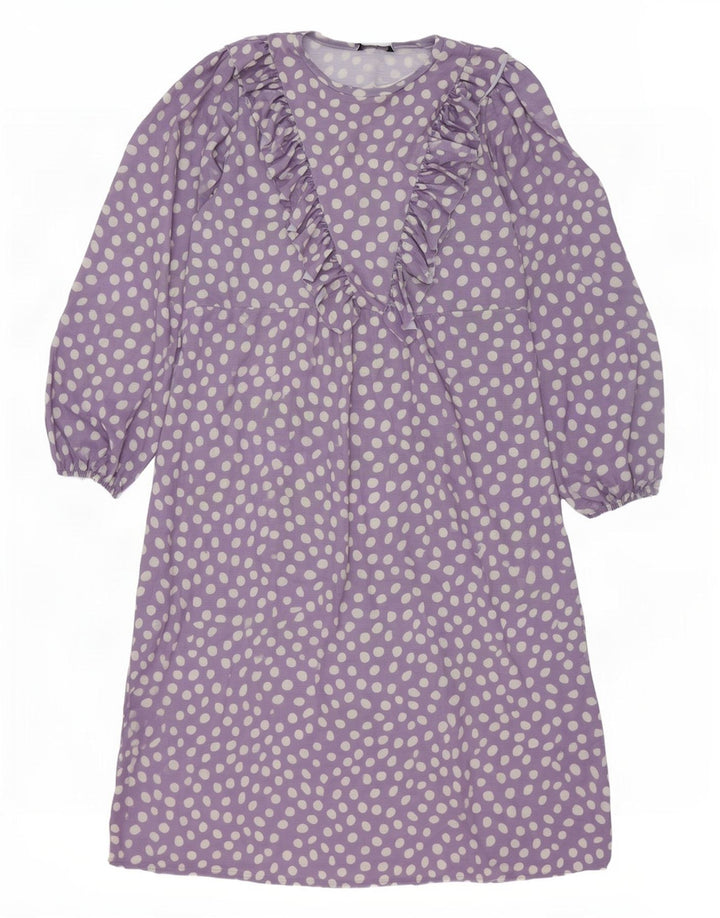 Damska sukienka maxi z falbaną z przodu, oversize, Zara UK 10, małe fioletowe kropki