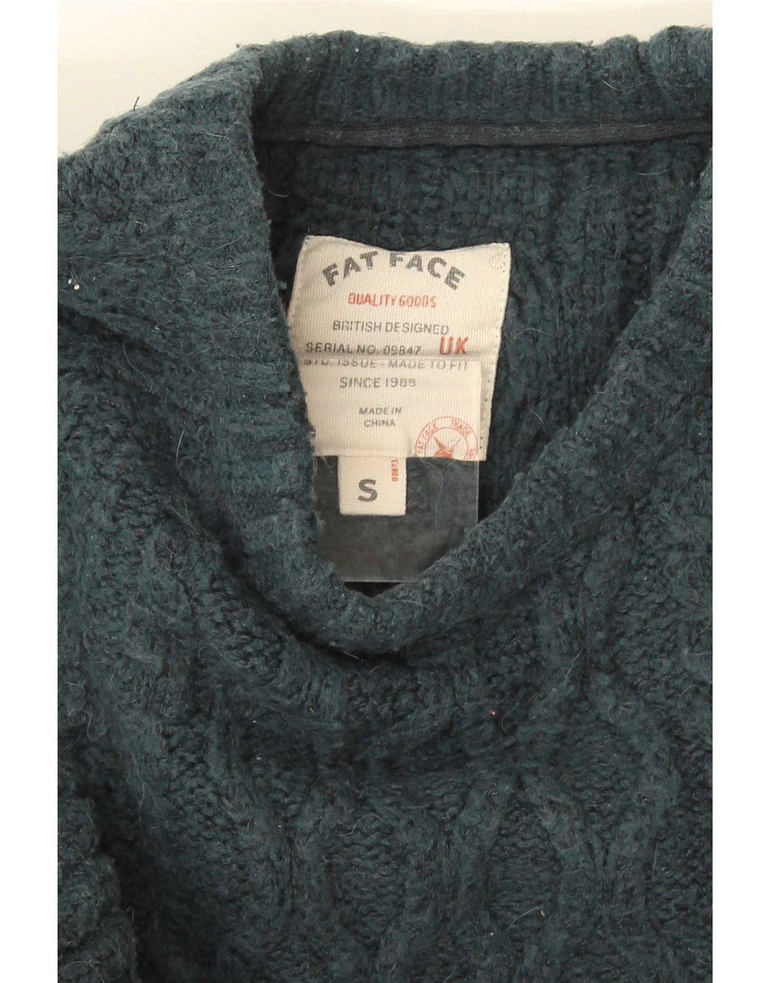 Męski sweter z okrągłym dekoltem Fat Face, mały, zielony, wełniany