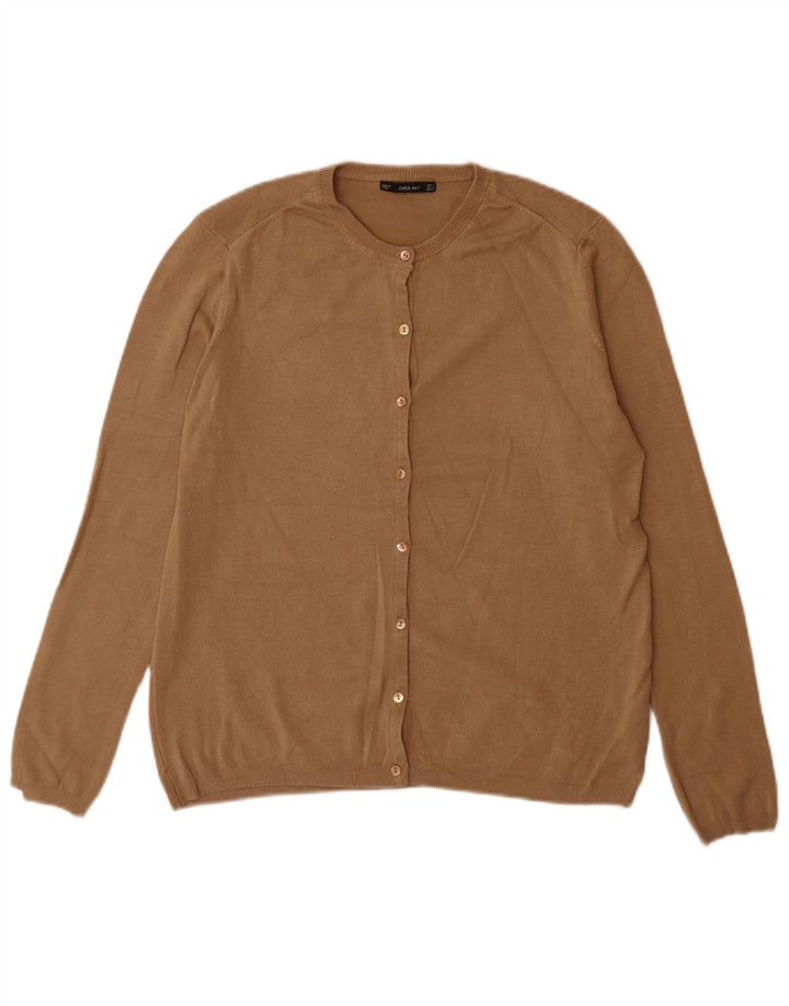 ZARA Womens Cardigan Sweater UK 14 Large Brown Viscose