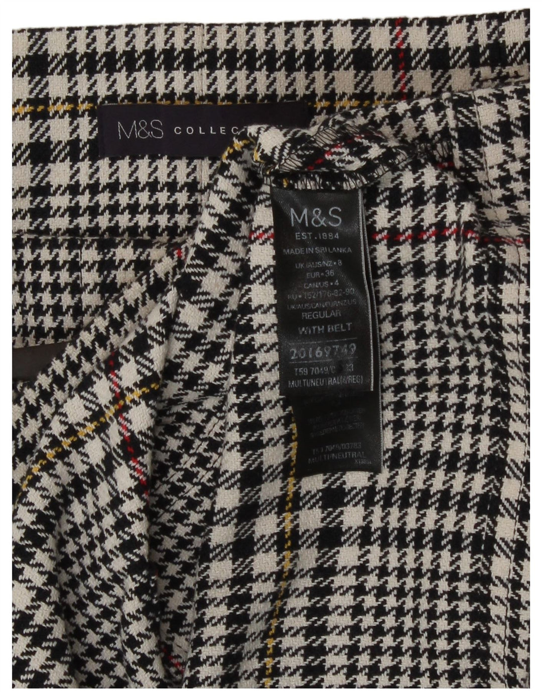 Marks & Spencer Damska spódnica mini UK 8 Small W26 Czarna bawełniana pepitka