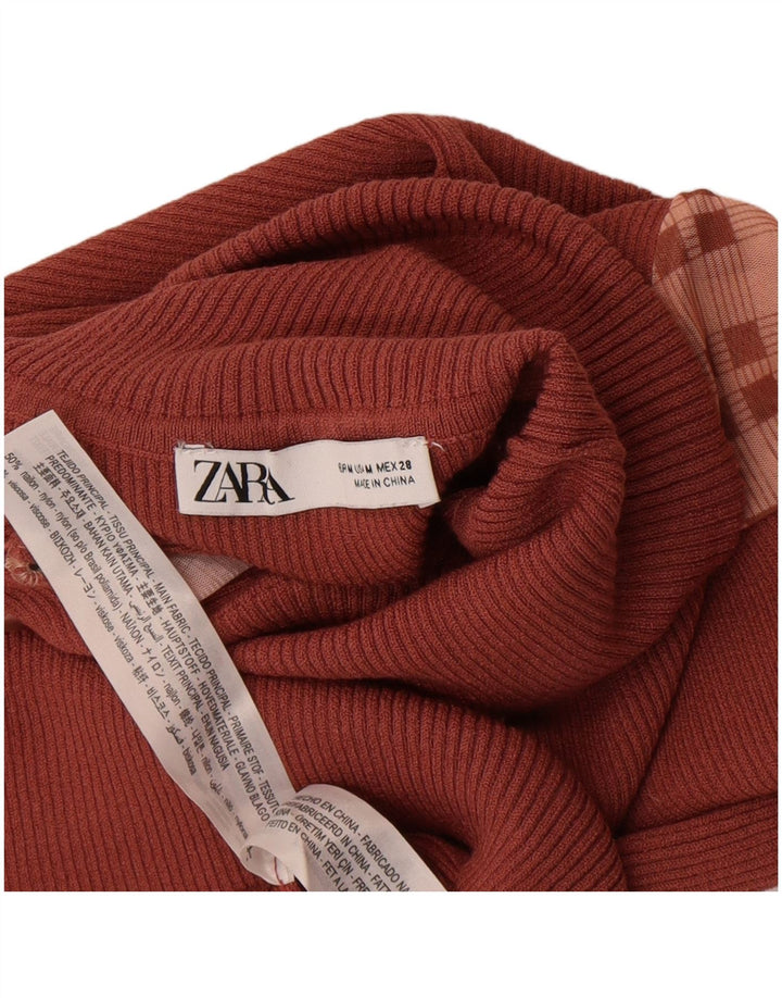 Damski krótki top Zara z długim rękawem, UK 12, nylon w kolorze średniego brązu