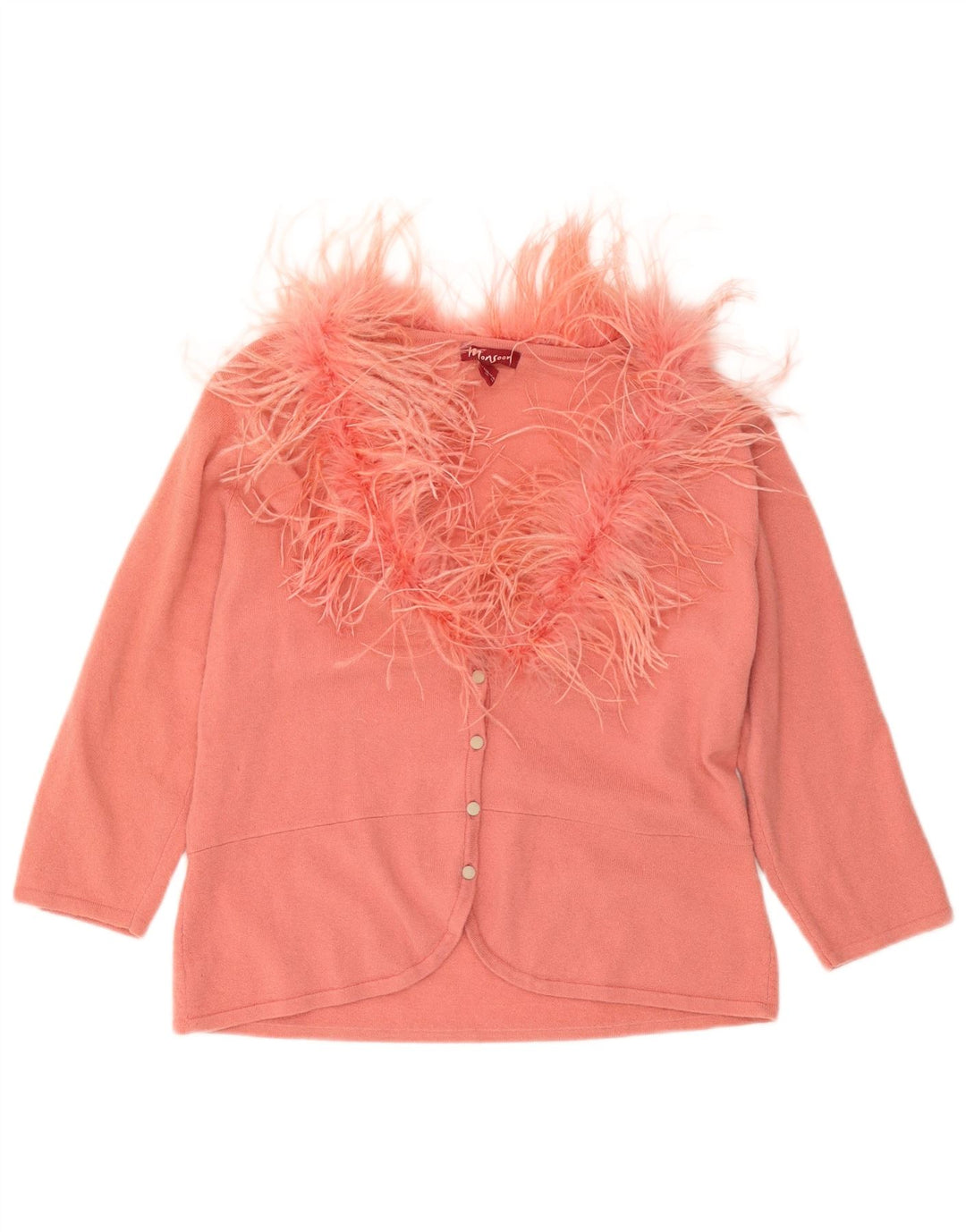 Damski sweter kardigan z rękawem 3/4 Monsoon UK 18 XL Różowa wełna