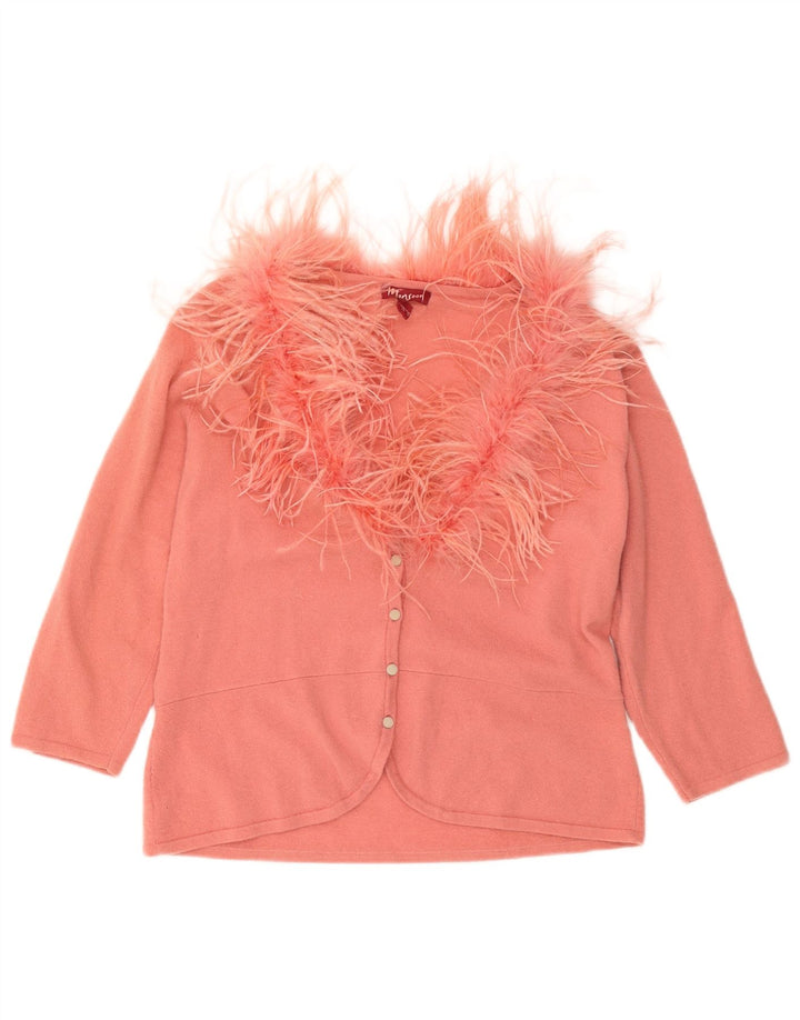 Damski sweter kardigan z rękawem 3/4 Monsoon UK 18 XL Różowa wełna