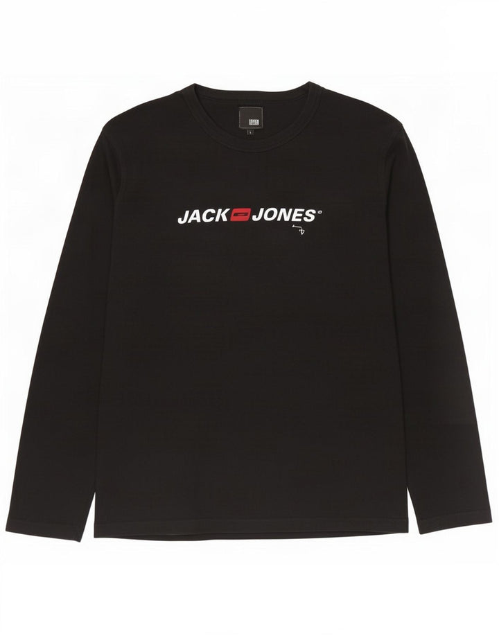 Męski graficzny top Jack & Jones z długim rękawem, duży, czarny, bawełniany