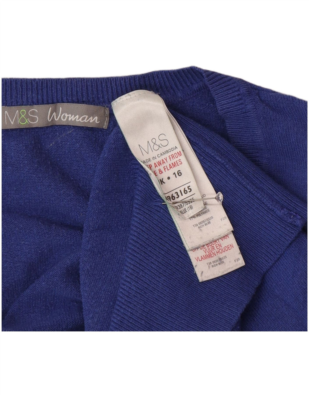 Marks & Spencer Damski sweter z dekoltem w kształcie litery V, UK 16, duży, niebieski poliamid