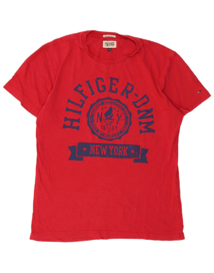 Męski T-shirt z grafiką Tommy Hilfiger, mały, czerwony, bawełniany