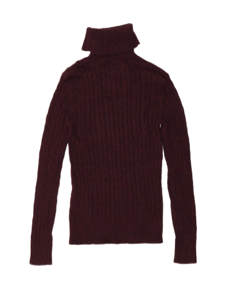 SUPERDRY Damski sweter z golfem UK 10, mały, bordowy, bawełniany
