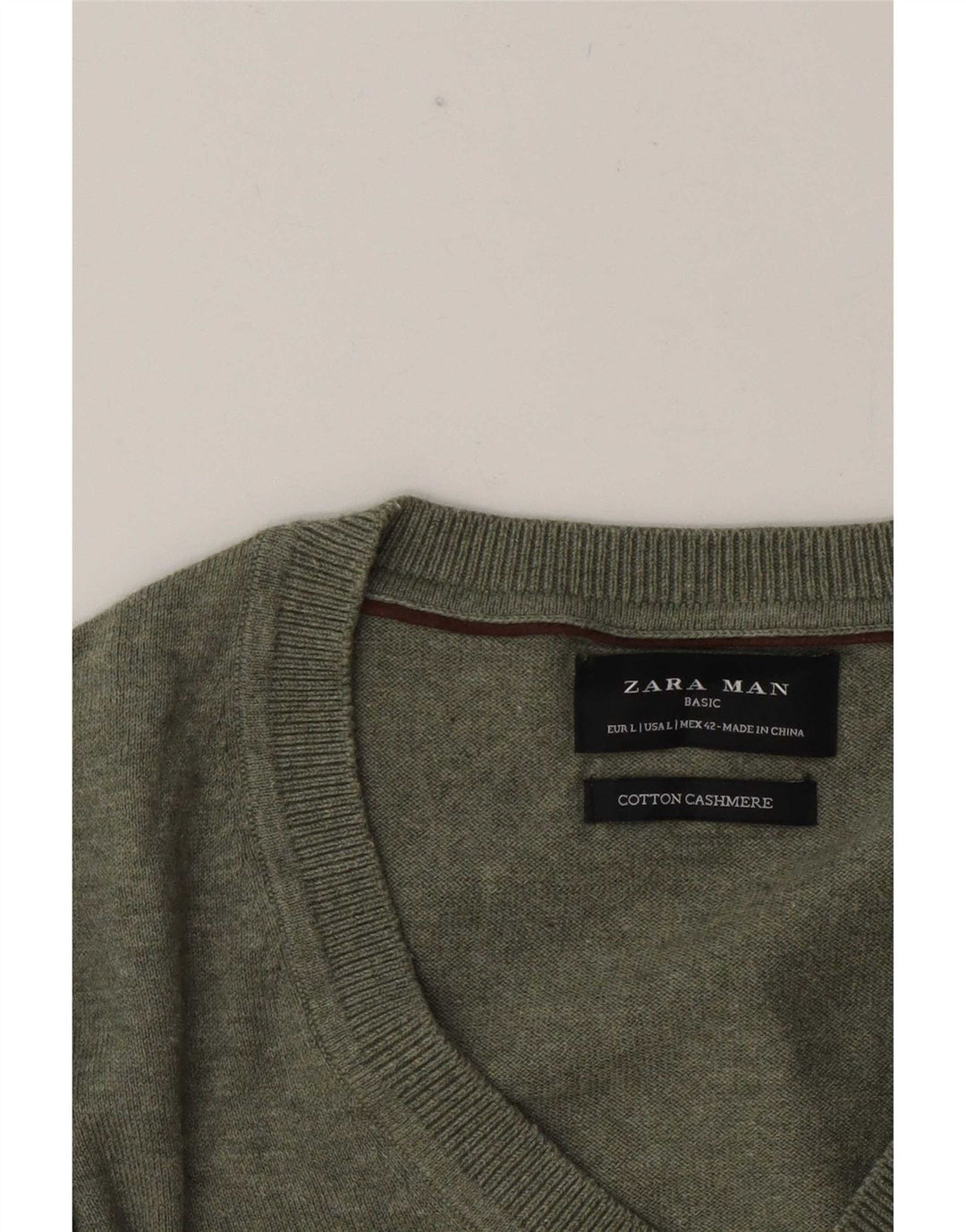 Męski sweter Zara z dekoltem w kształcie litery V, duży, zielony