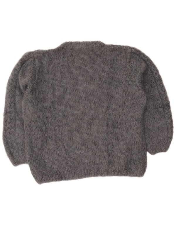 Vintage damski sweter oversize z okrągłym dekoltem UK 18 XL szary w kwiaty