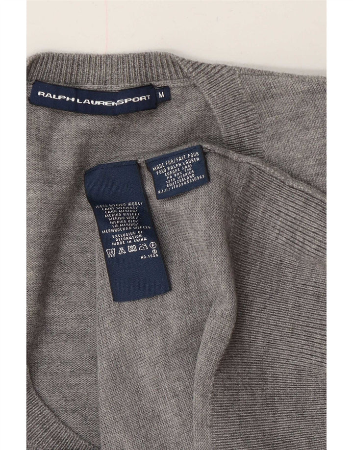 Damski sweter z dekoltem w kształcie litery V, Ralph Lauren, UK 14, średni szary, wełniany