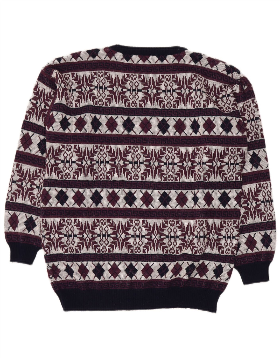 Męski sweter z okrągłym dekoltem w stylu VINTAGE UK 40 Medium Burgundy Fair Isle