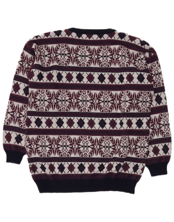 Męski sweter z okrągłym dekoltem w stylu VINTAGE UK 40 Medium Burgundy Fair Isle