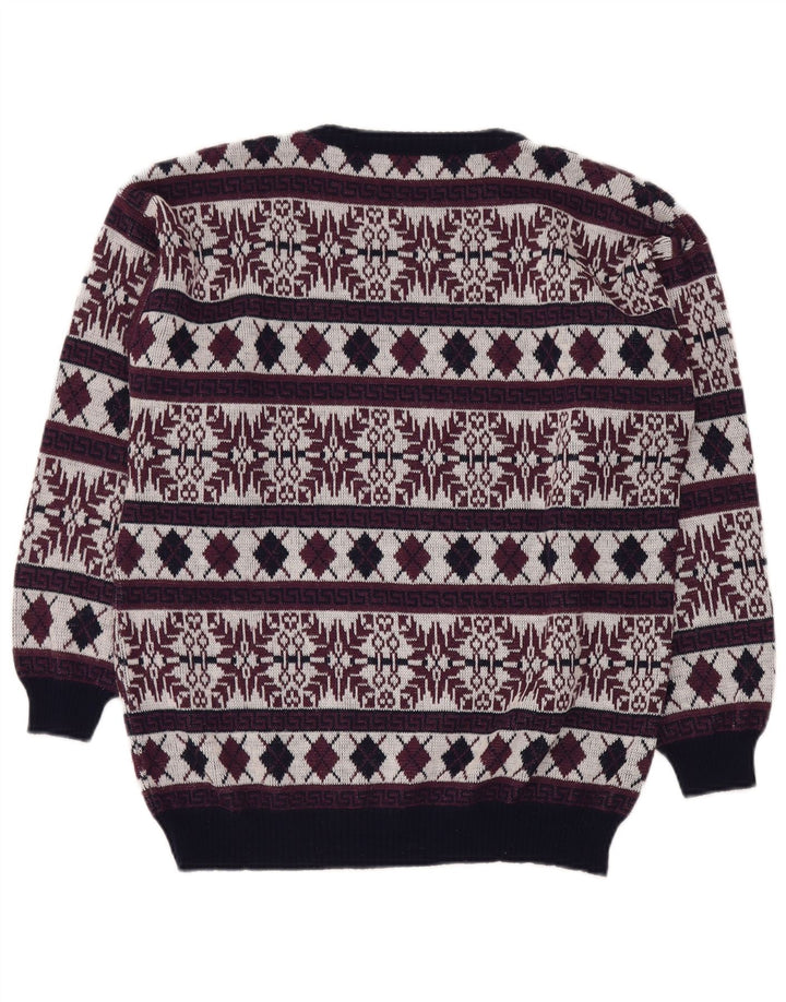 Męski sweter z okrągłym dekoltem w stylu VINTAGE UK 40 Medium Burgundy Fair Isle