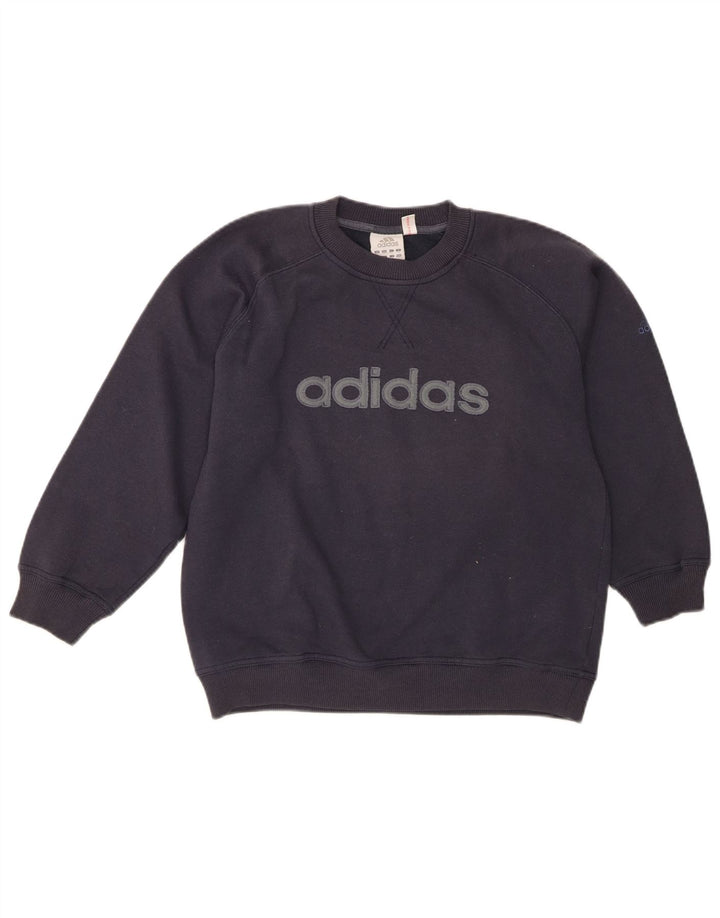 ADIDAS Boys Graphic Sweatshirt Jumper 13-14 Years Navy Blue