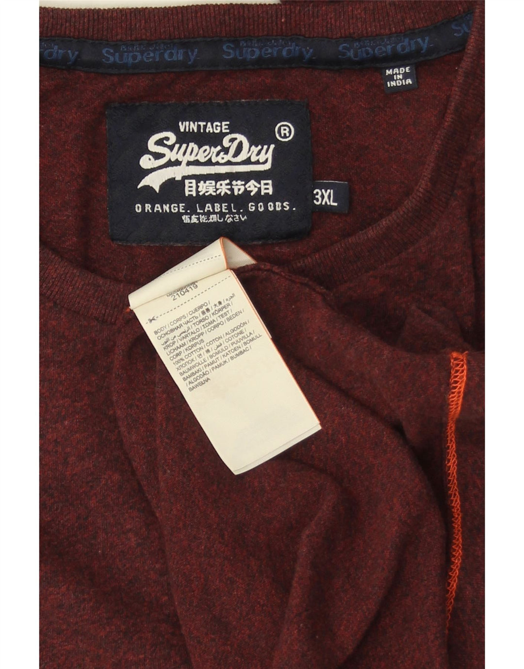 SUPERDRY Męski top z długim rękawem 3XL, bordowa bawełna