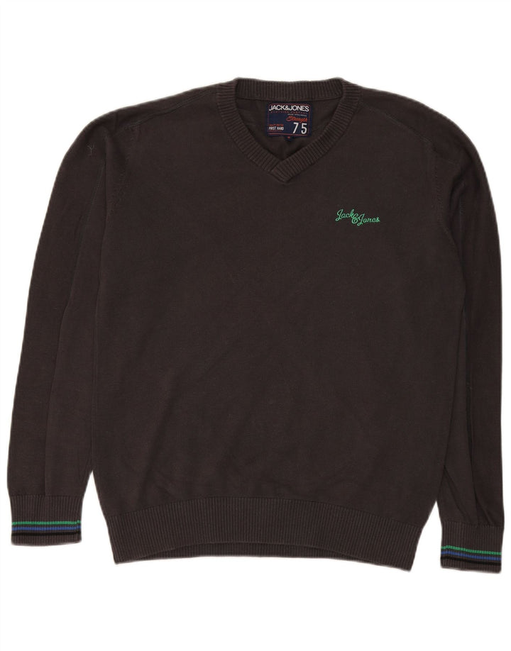 Męski sweter Jack & Jones z dekoltem w kształcie litery V, średnioszary, bawełniany