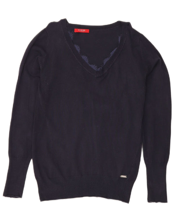 Sweter damski Guess z dekoltem w kształcie litery V, UK 12, średni granatowy