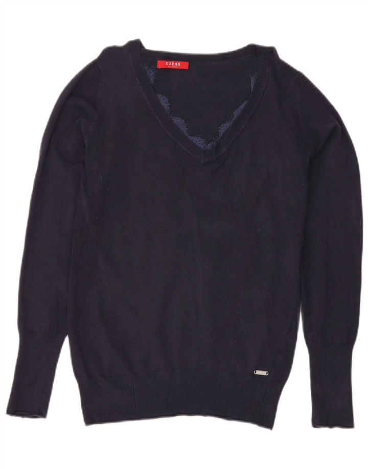 Sweter damski Guess z dekoltem w kształcie litery V, UK 12, średni granatowy