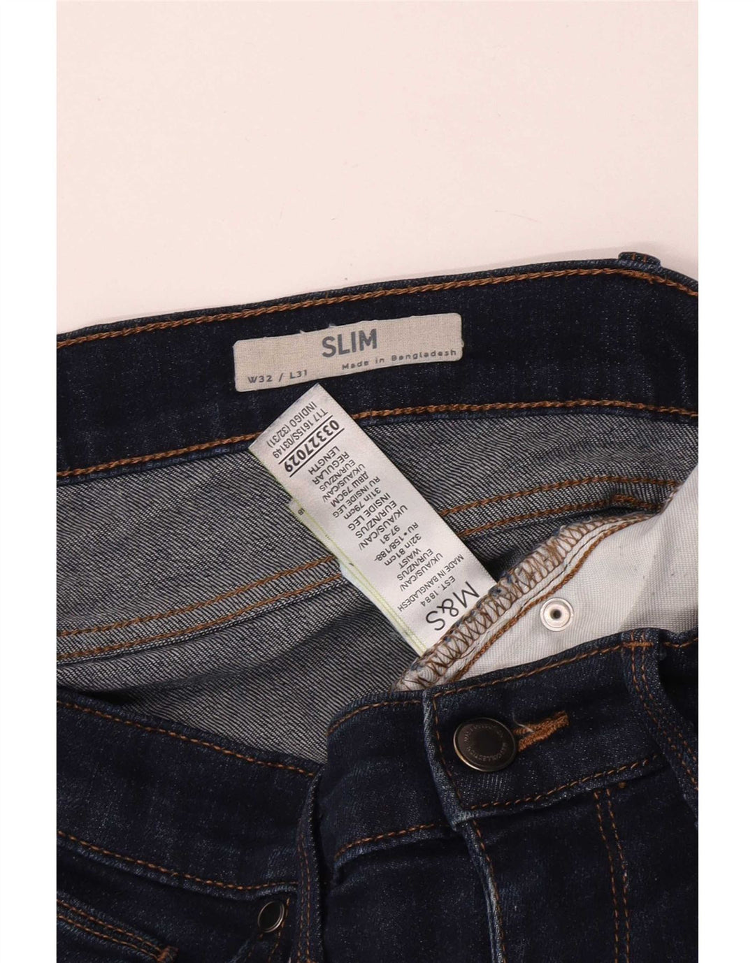 Marks & Spencer Męskie jeansy slim W32 L31 Granatowe, bawełniane