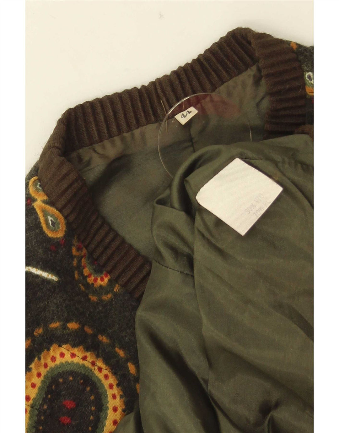 Damska kamizelka w stylu vintage IT 44, wełna Paisley w kolorze średnio zielonym