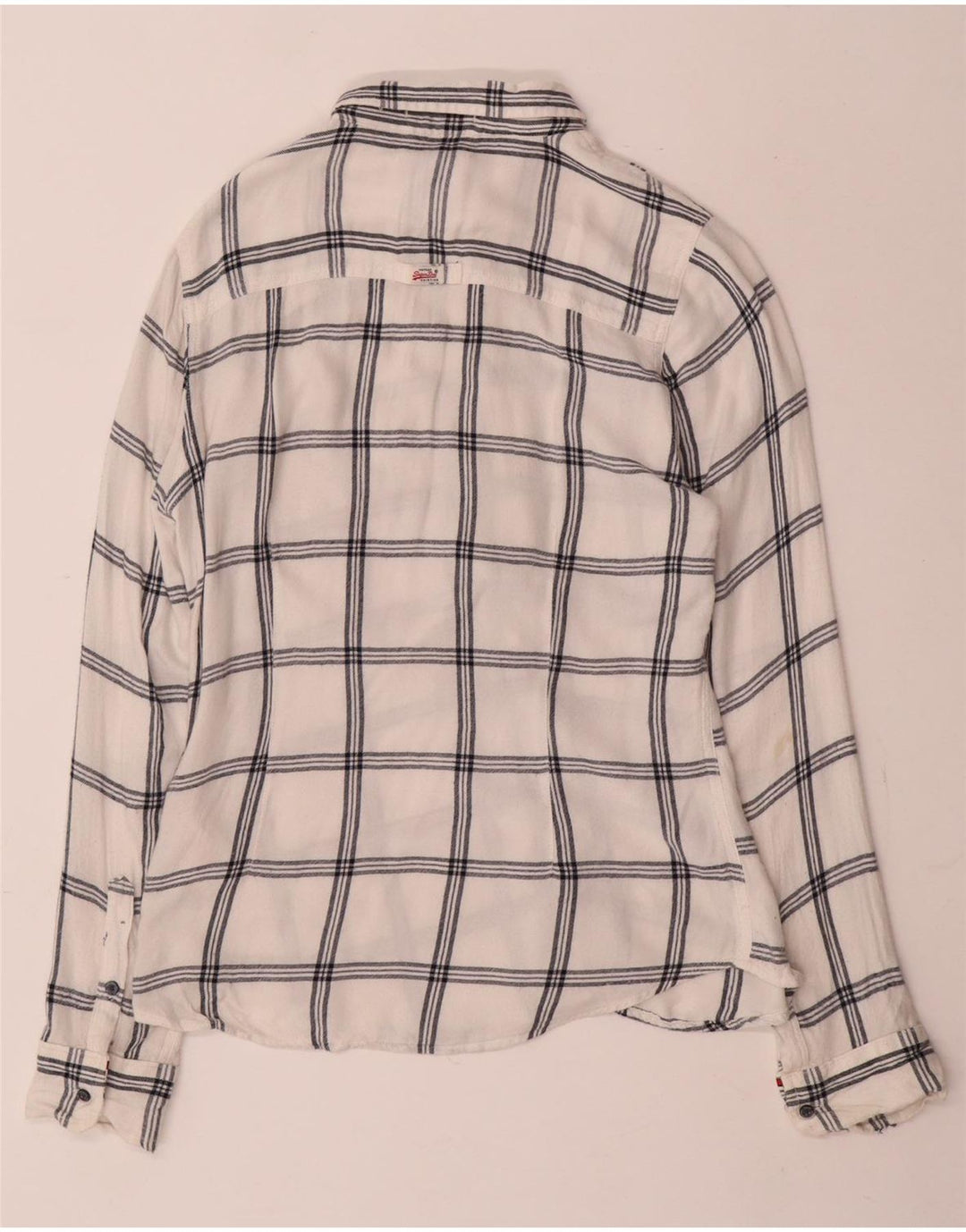 Damska koszula flanelowa Superdry Boyfriend UK 14, wiskoza w średnią białą kratkę