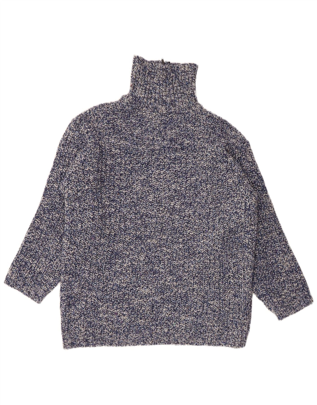 Vintage męski sweter z zamkiem błyskawicznym, duży, niebieski, wełniany nakrapiany