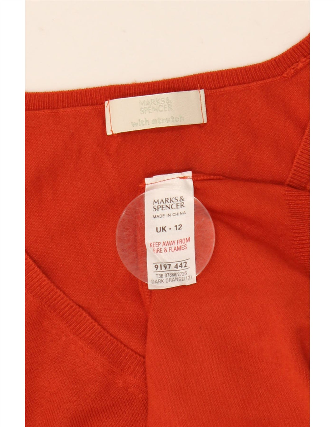 Sweter damski Marks & Spencer z rękawem 3/4 i dekoltem w kształcie litery V, UK 12, średni pomarańczowy