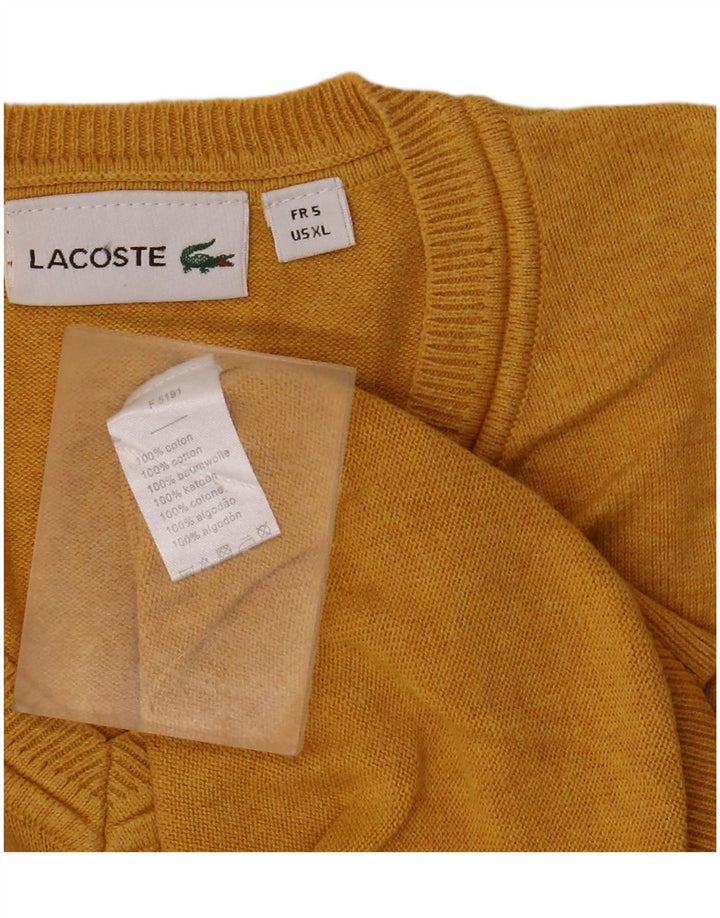 Męski sweter LACOSTE z dekoltem w kształcie litery V, rozmiar 5, duży, żółty, bawełniany