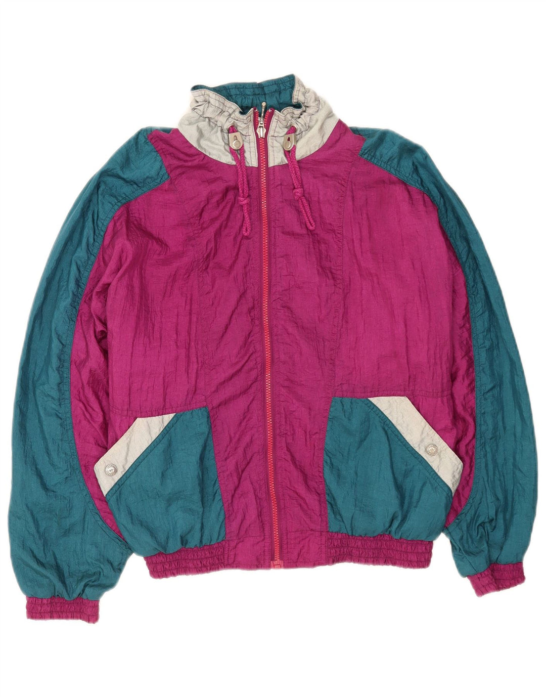 Damska bluza dresowa w stylu vintage, duża, mała, różowa, nylonowa z blokami kolorów