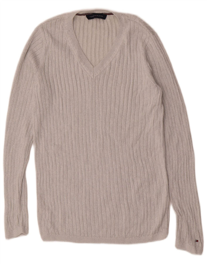 Damski sweter Tommy Hilfiger z dekoltem w kształcie litery V, UK 12, średni szary, nakrapiany