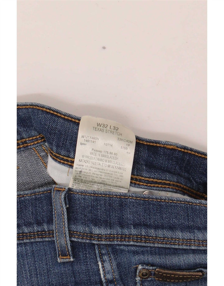 Damskie jeansy Wrangler Texas Stretch w trudnej sytuacji, proste W32 L32, niebieska bawełna