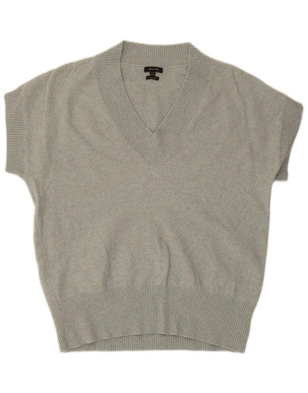 Damski sweter Massimo Dutti z krótkim rękawem i dekoltem w kształcie litery V, UK 14, średni zielony