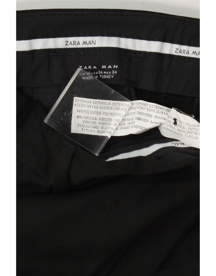 Męskie proste spodnie garniturowe Zara EU 44 Large W34 L32 Czarny poliester