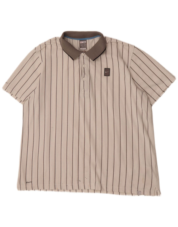 Nike Mens Polo Shirt XL White Striped Cotton
