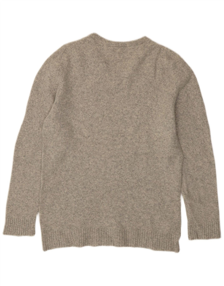 Damski sweter z dekoltem w kształcie litery V, UK 14, duży, szary, wełniany