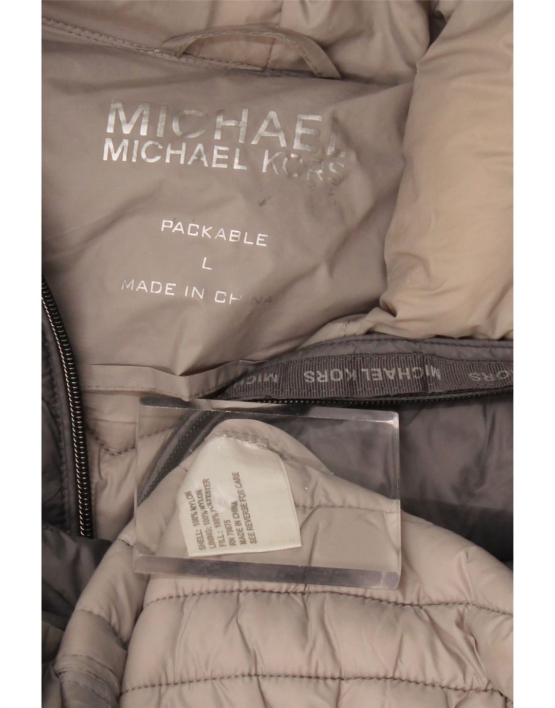 MICHAEL KORS Damski ocieplany płaszcz z kapturem UK 16, duży, szary nylon