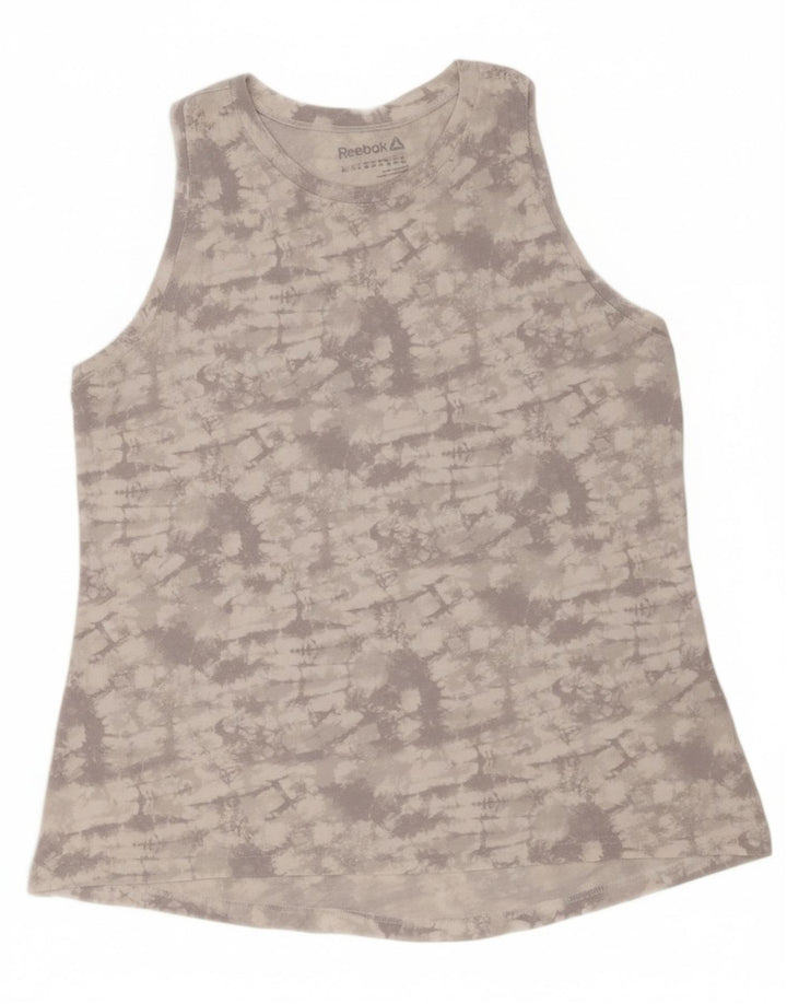 REEBOK Womens Vest Top UK 14 Large Grey Tie Dye