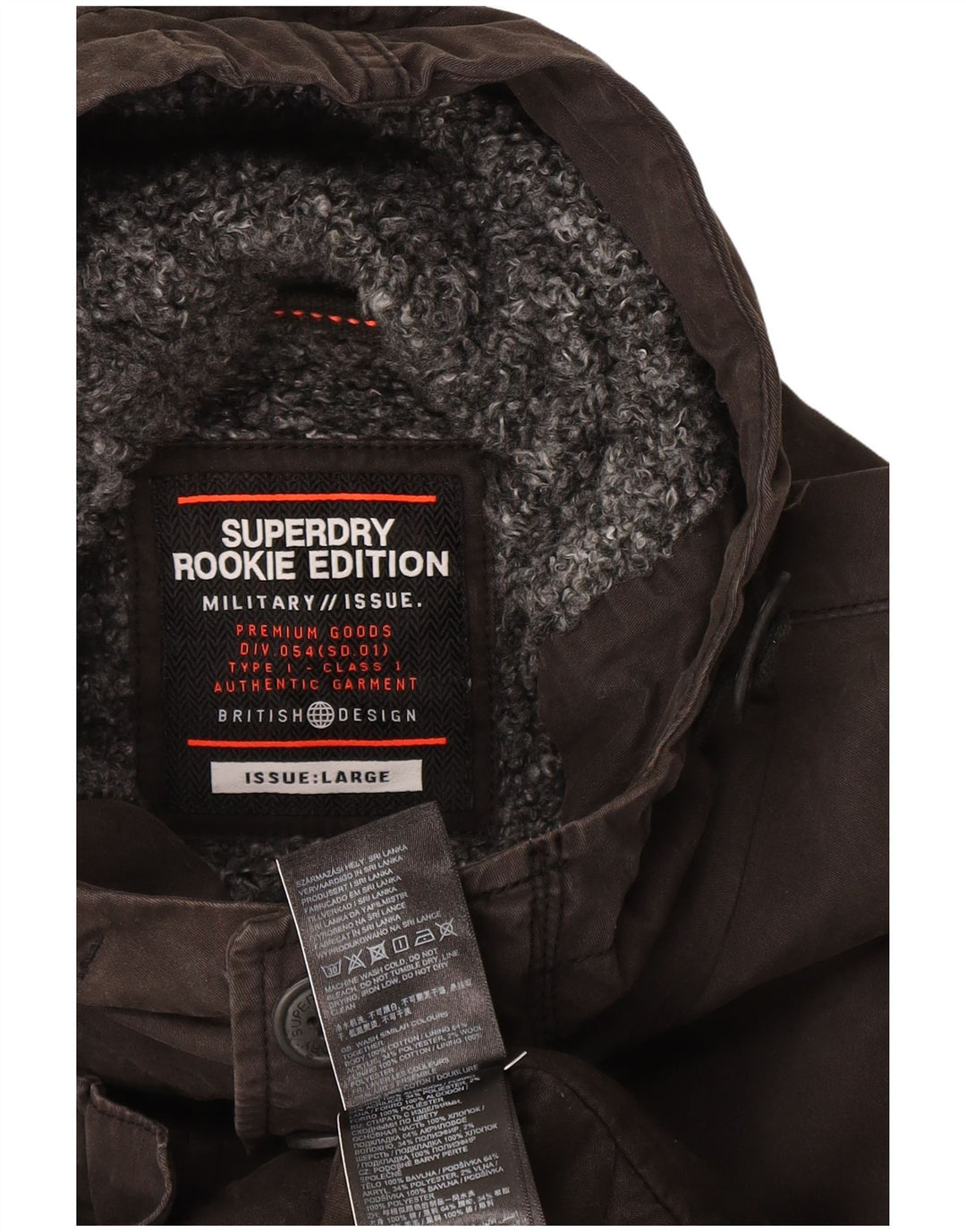 Męska wojskowa kurtka parka z kapturem Superdry UK 40, duża, szara, bawełniana