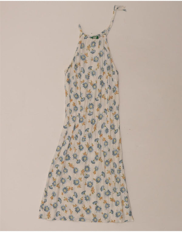 BENETTON Damska sukienka wiązana na szyi UK 8, mała, biała w kwiaty