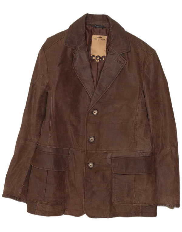 CONBIPEL Mens 3 Button Leather Blazer Jacket IT 50 Large Brown Leather