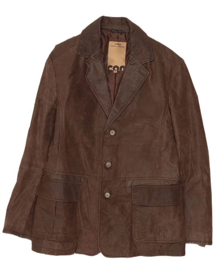 CONBIPEL Męska skórzana marynarka zapinana na 3 guziki IT 50 Duża brązowa skóra