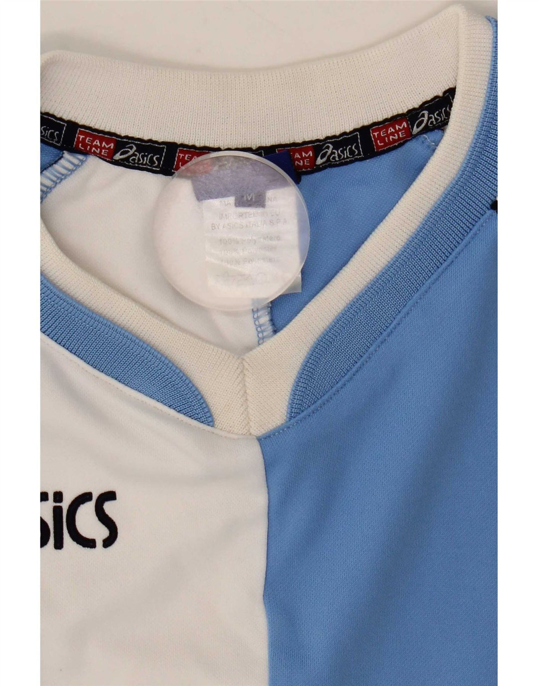 Męska koszulka z grafiką Asics Top, średni niebieski, poliester z blokami kolorów