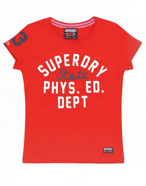 Damski T-shirt z grafiką Superdry Top UK 12, średni czerwony, bawełniany