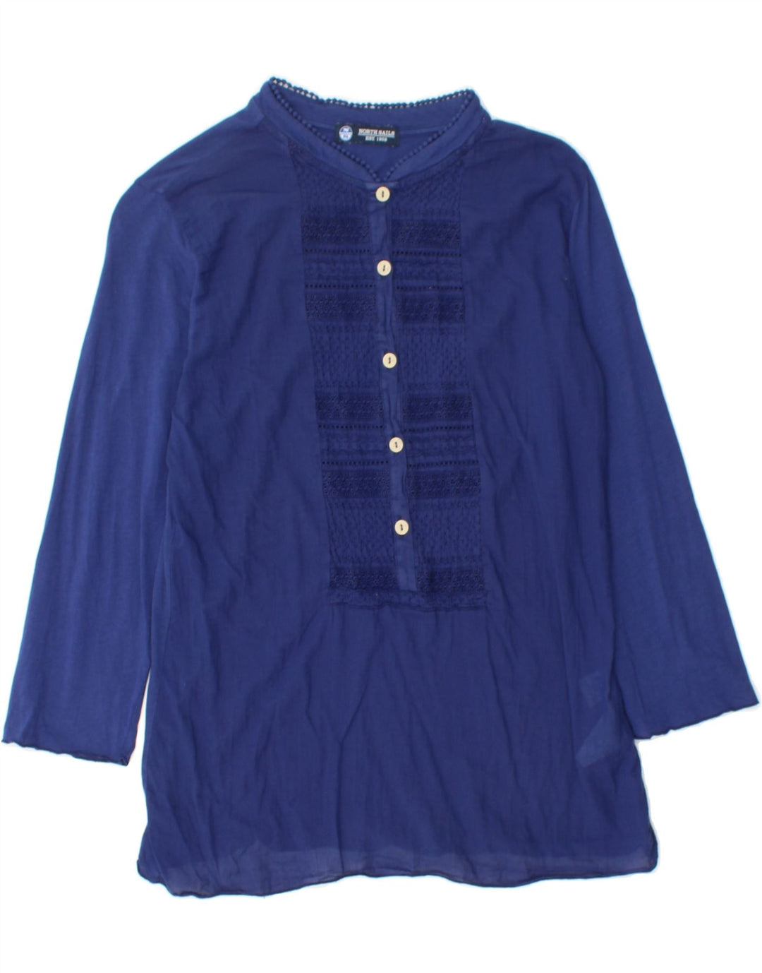 NORTH SAILS Womens Long Sleeve See Through Shirt Blouse UK 14 Medium Blue Vintage North Sails and Second-Hand North Sails from Messina Hembry 