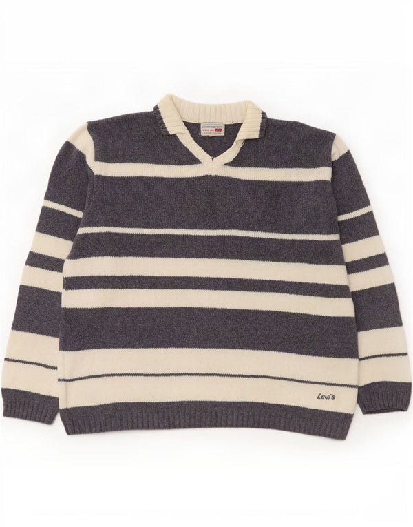 Męski sweter polo Levi's, duży, szary, bawełniany w paski