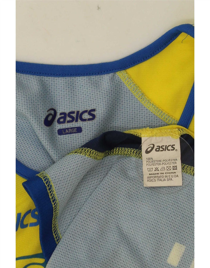 Męska kamizelka z grafiką Asics, duży, żółty poliester z blokami kolorów