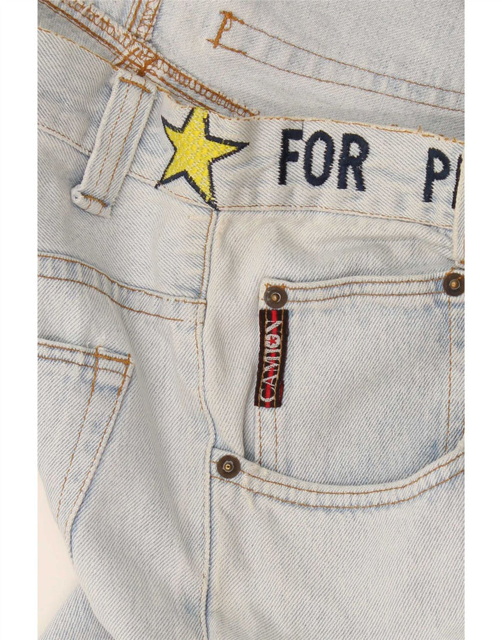 Vintage damskie jeansy zwężane graficzne W32 L32 niebieskie