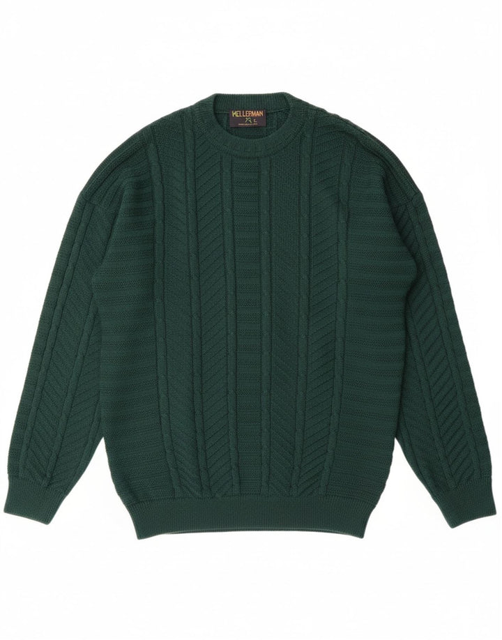 KELLERMAN Mens Crew Neck Jumper Sweater Large Green Wool